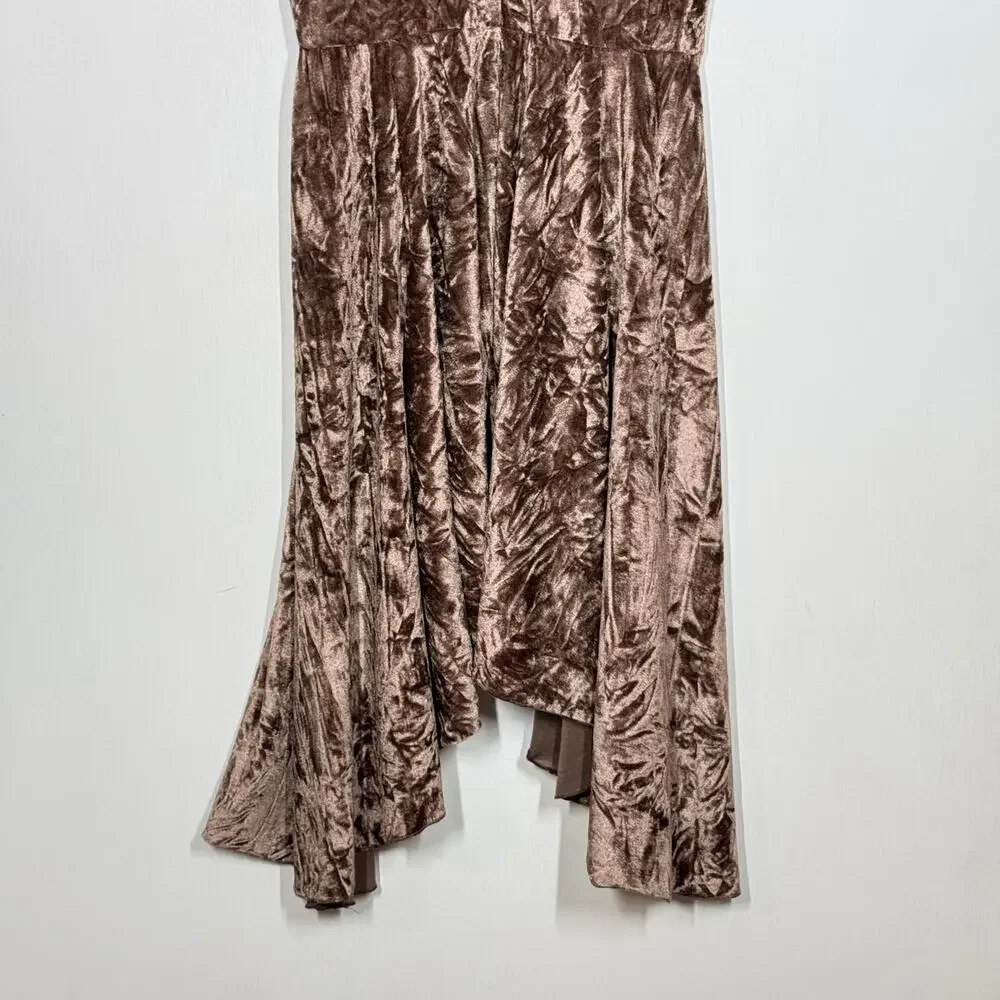 Silence + Noise Corina‎ Mini Dress Women's Size M Brown Crushed Velvet V-Neck